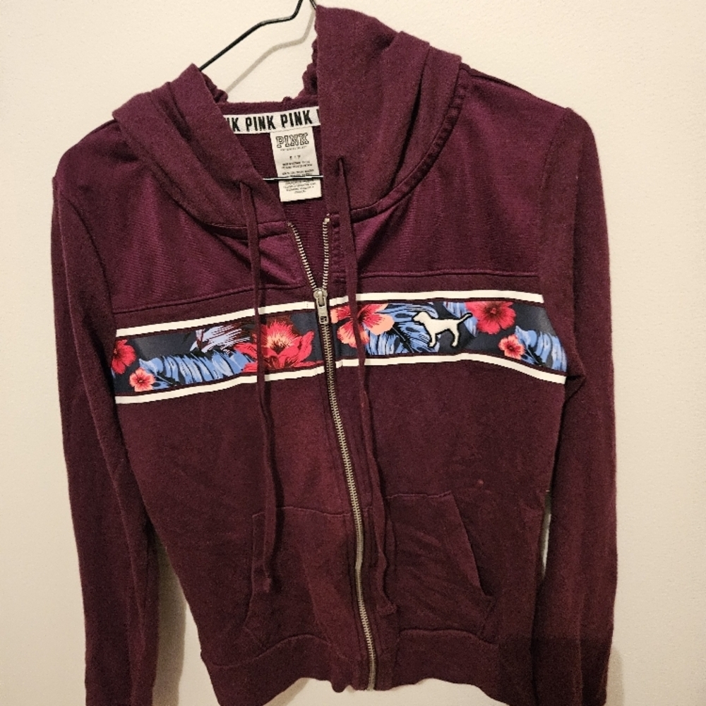 Pink Zip-Up Hoodie with Floral Design
